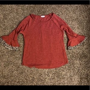 Red bell sleeved blouse with leopard size small